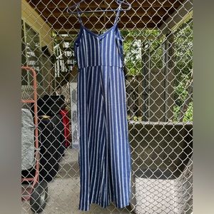 Monteau Blue And White Striped Jumpsuit